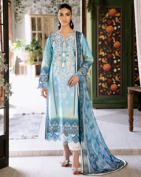 Roheenaz | Printed Lawn - Azure